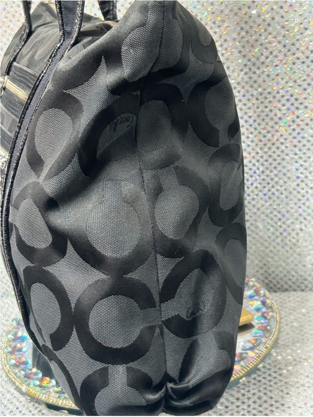 Coach Poppy Op Art Glam Tote Black Signature Jacquard Leather Trim 13826 G0920 - Picture 5 of 15